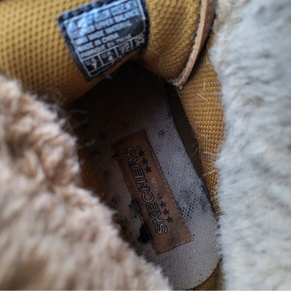 Vintage 90s Chunky Skechers Womens Boots Platform Tan Leather Lace Fur Y2K Sz 7 - Picture 7 of 12